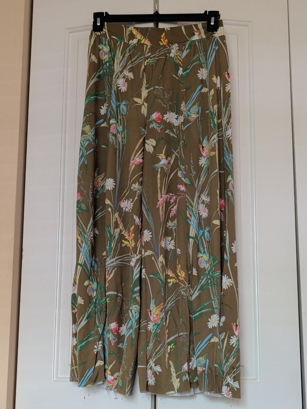 Maeve Anthropologie Shiloh Wide Leg Green Floral Bird Print Petite Small